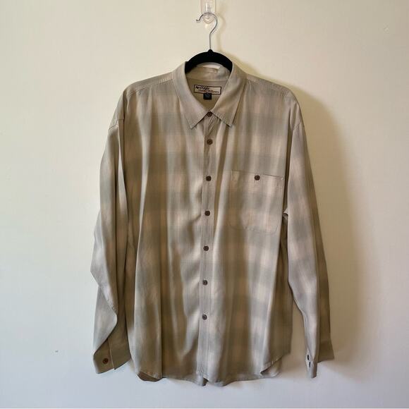 Silk Vintage Tommy Bahama XL long sleeve button down shirt plaid cream neutral - Picture 1 of 7